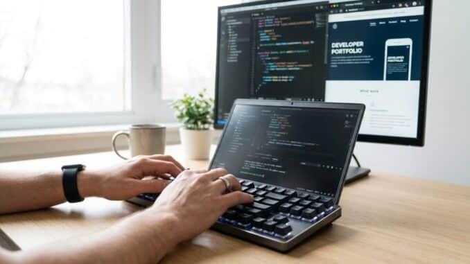 Website Relaunch Checkliste: Entwickler prüft technische Punkte vor dem Go-Live am Bildschirm